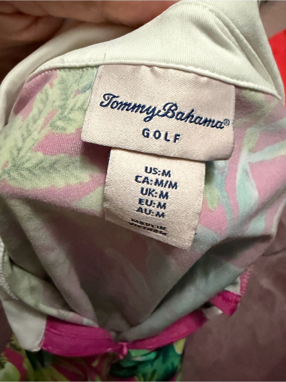 Tommy Bahama Hot Pink Tropical Print Sleeveless Polo with White Collar - Picture 2 of 3